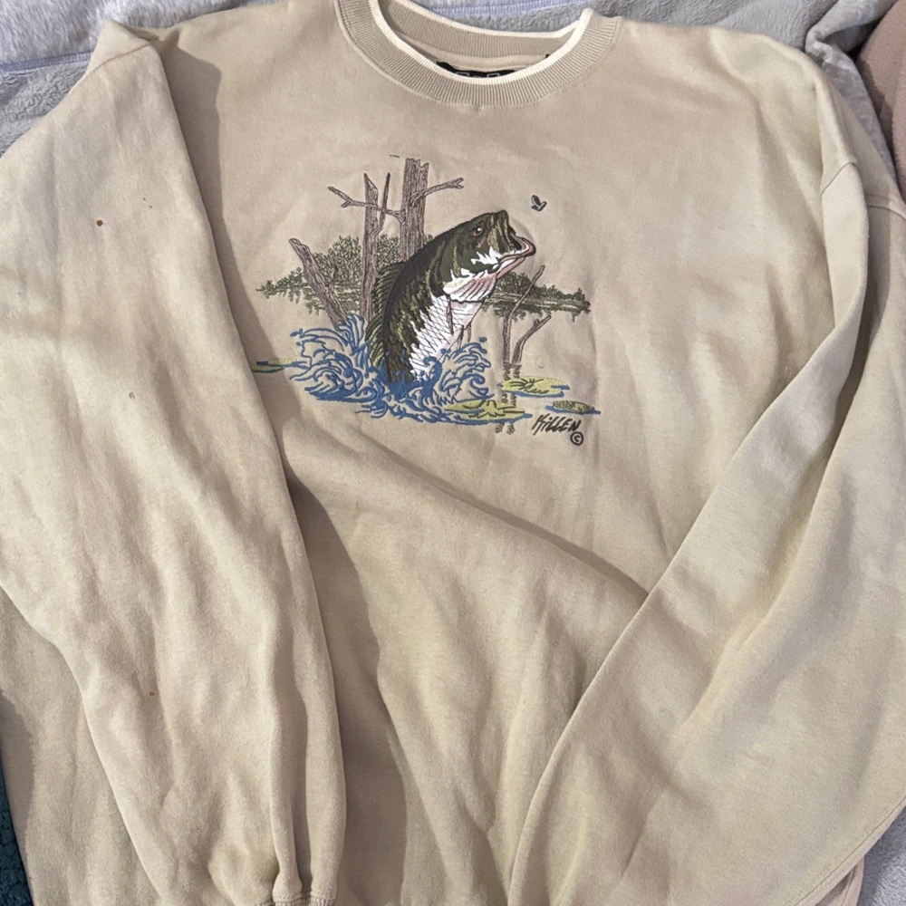 Beige Graphic Sweatshirt with Fish Design
